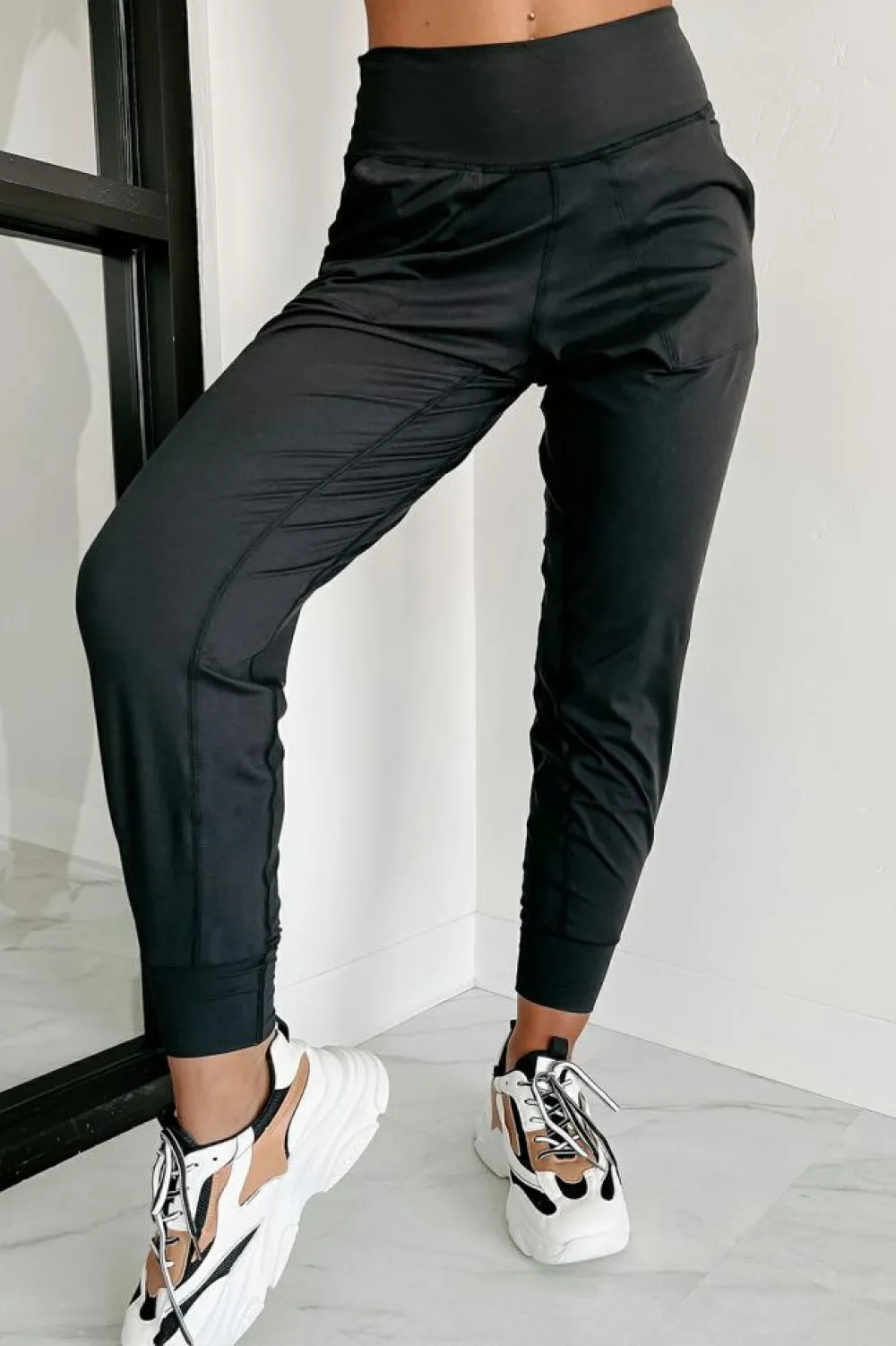 Outlet Dear-Lover Exposed Seam High Waist Pocketed Joggers Black