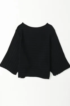 Online Dear-Lover Exposed Seam Ribbed Knit Dolman Top Black