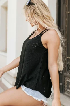 Outlet Dear-Lover Eyelet Strappy Scoop-Neck Tank Top Black