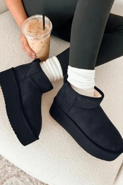 Sale Dear-Lover Faux Fur Lined Suede Ankle Snow Boots Black