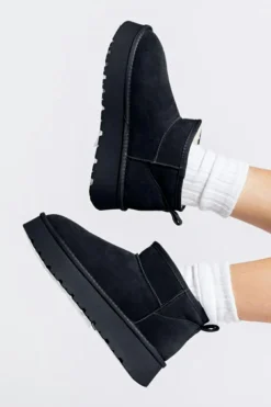 Sale Dear-Lover Faux Fur Lined Suede Ankle Snow Boots Black