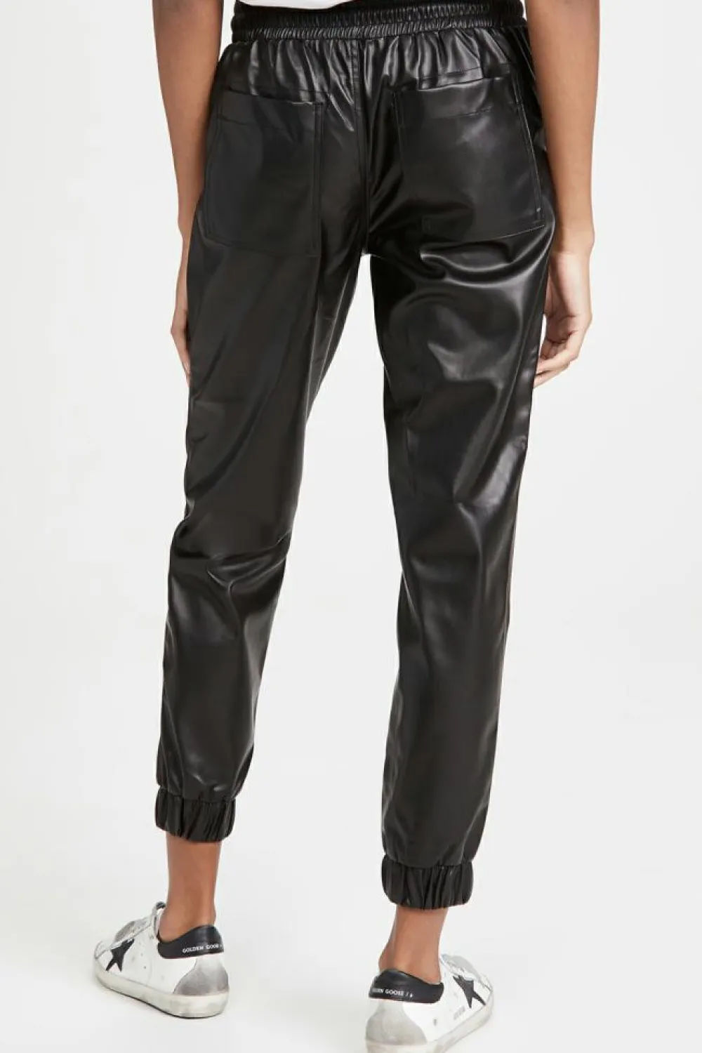 Discount Dear-Lover Faux Leather Ankle Smocked Waist Drawstring Joggers Black