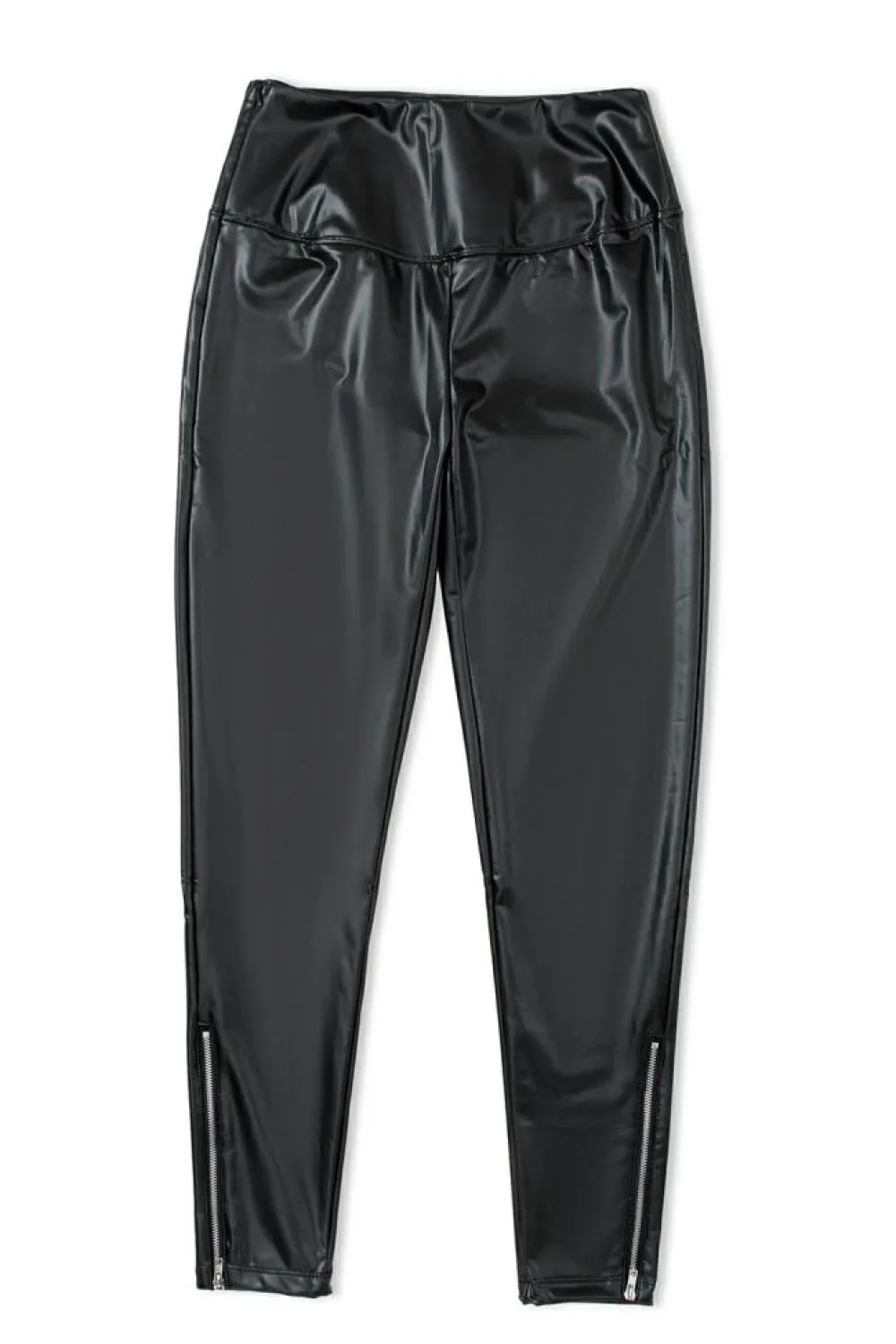 Clearance Dear-Lover Faux Leather Zipped Detail Leggings Black