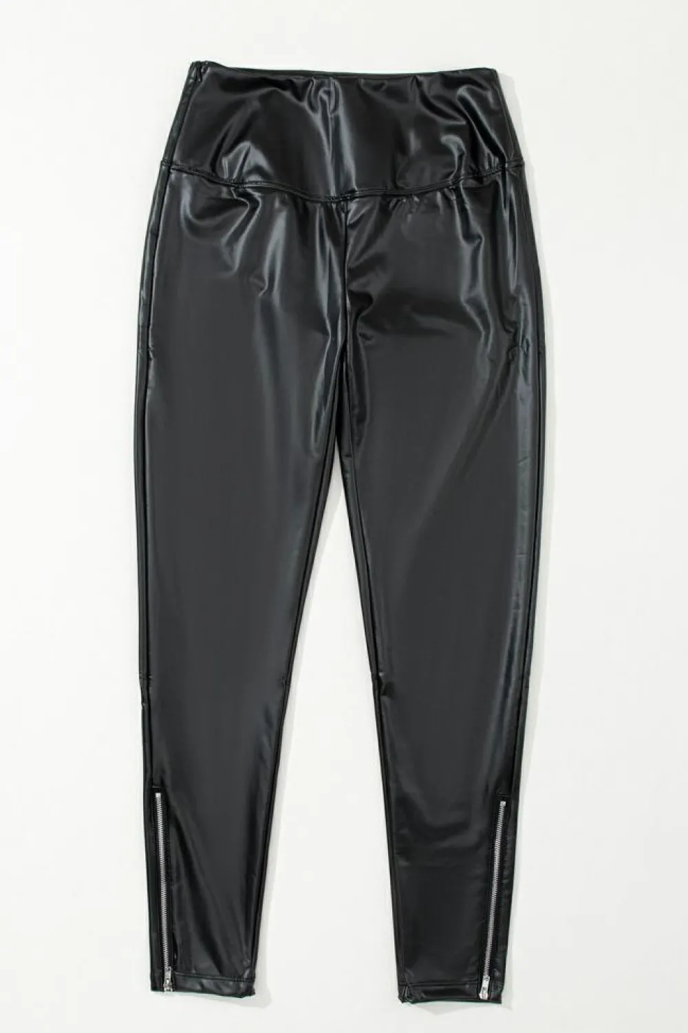 Clearance Dear-Lover Faux Leather Zipped Detail Leggings Black