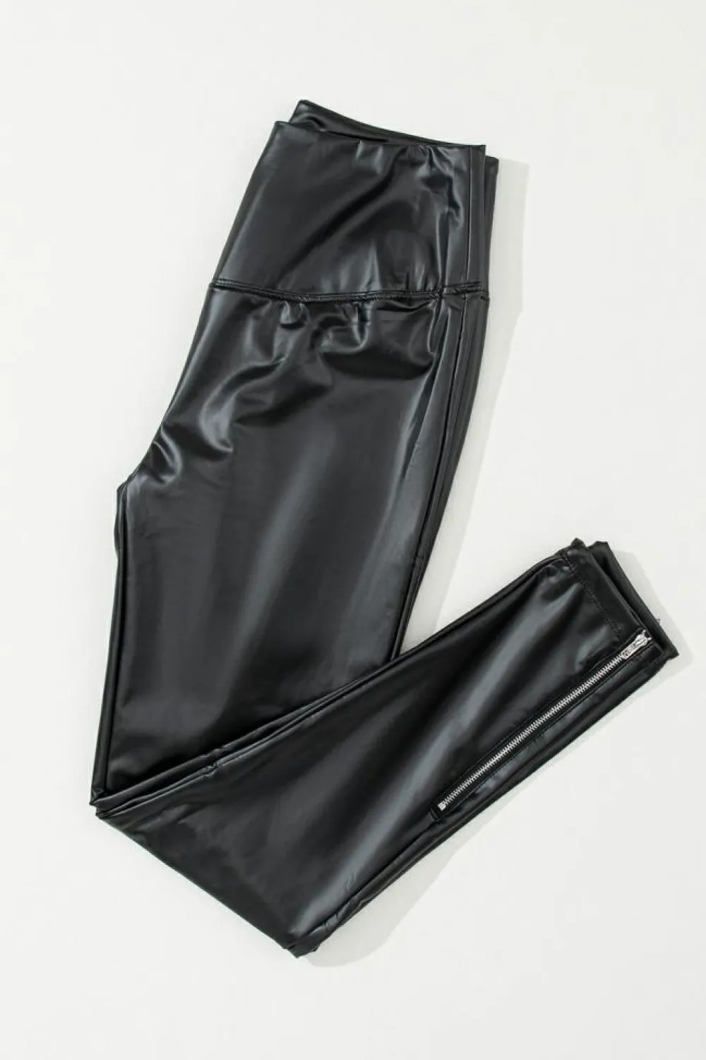 Clearance Dear-Lover Faux Leather Zipped Detail Leggings Black