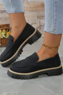 Sale Dear-Lover Faux Suede Slip-on Chunky Loafers Black