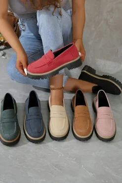 Sale Dear-Lover Faux Suede Slip-on Chunky Loafers Black