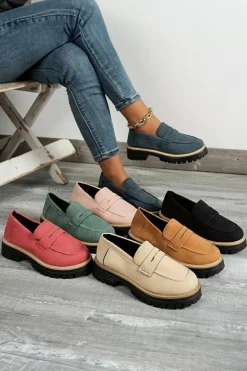 Sale Dear-Lover Faux Suede Slip-on Chunky Loafers Black