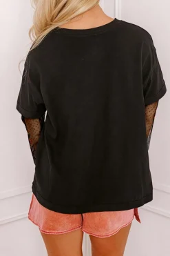 New Dear-Lover Faux Two Piece Floral Long Sleeve Patchwork Tee Black