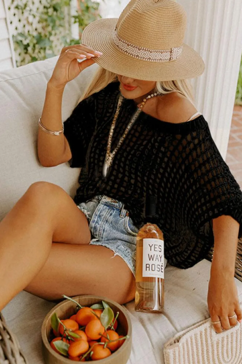 New Dear-Lover Fishnet Knit Ribbed Round Neck Short Sleeve Sweater Tee Black