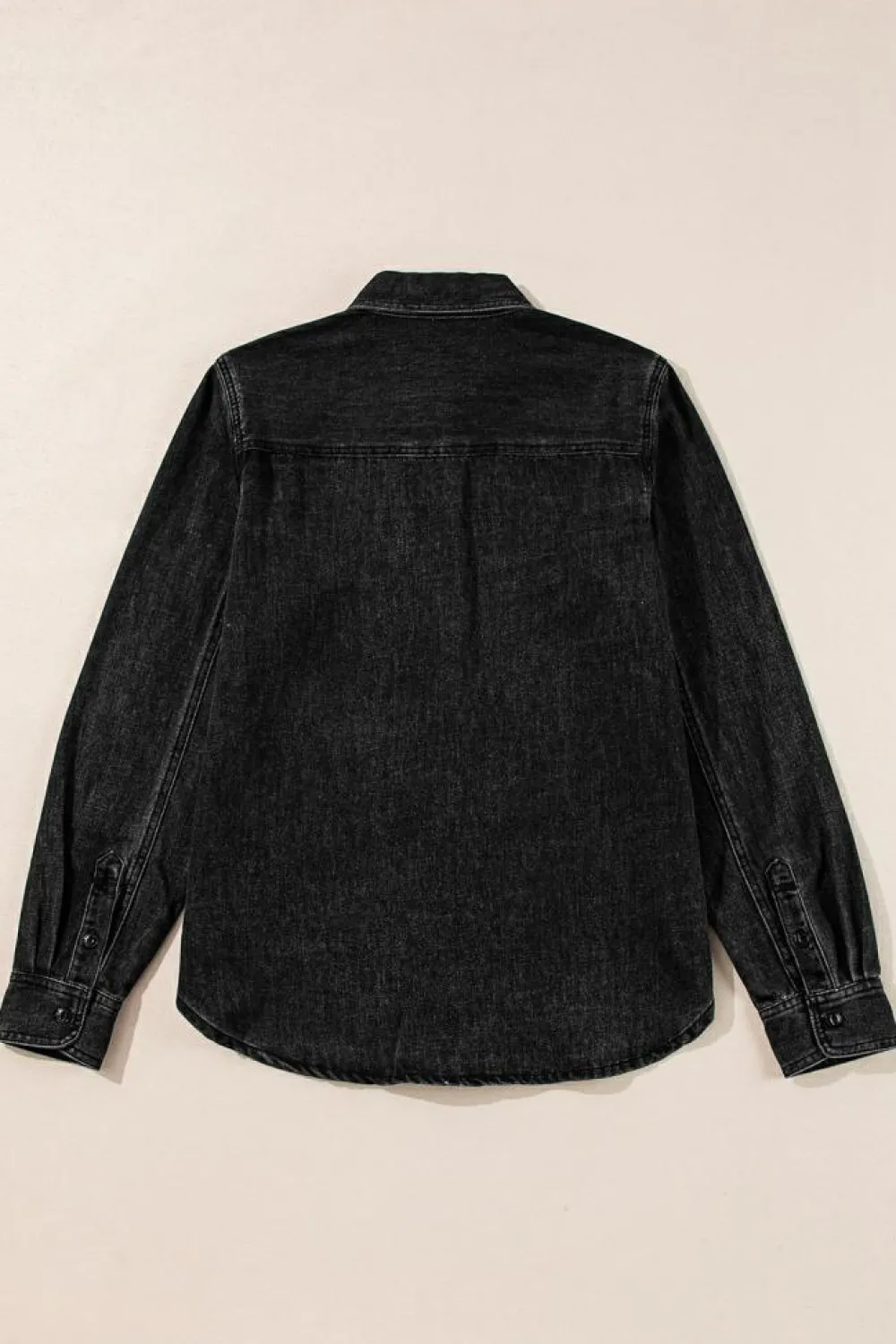 Sale Dear-Lover Flap Pocket Buttons Collared Jean Jacket Black
