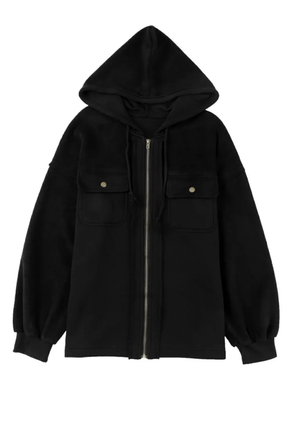 Best Dear-Lover Flap Pocket Drawstring Hood Zip Up Jacket Black