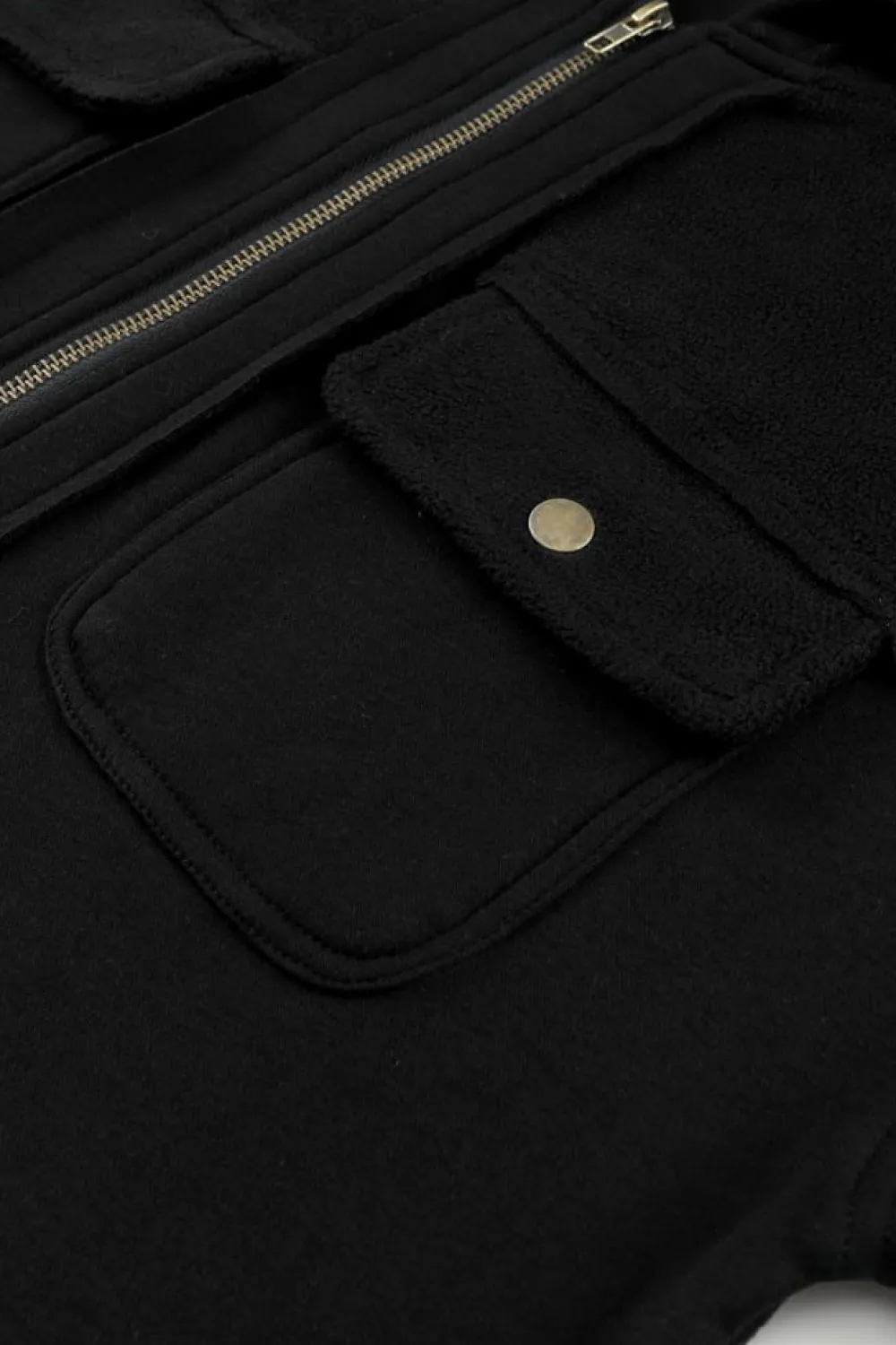 Best Dear-Lover Flap Pocket Drawstring Hood Zip Up Jacket Black