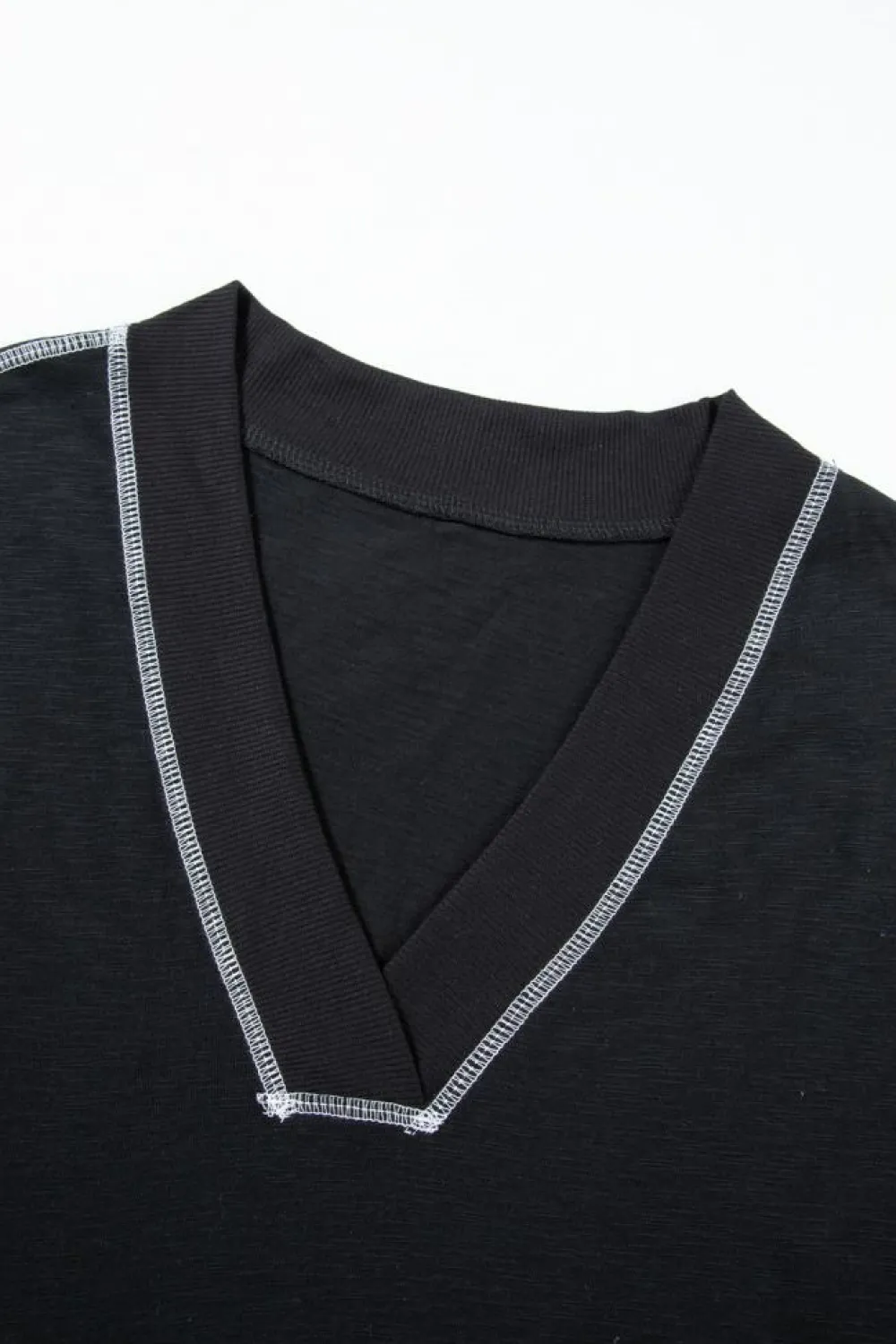 Hot Dear-Lover Flatlock Seam Detail V Neck Baggy Jumpsuit Black
