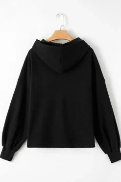 Hot Dear-Lover Fleece Lined Half Zipper Kangaroo Pockets Loose Hoodie Black