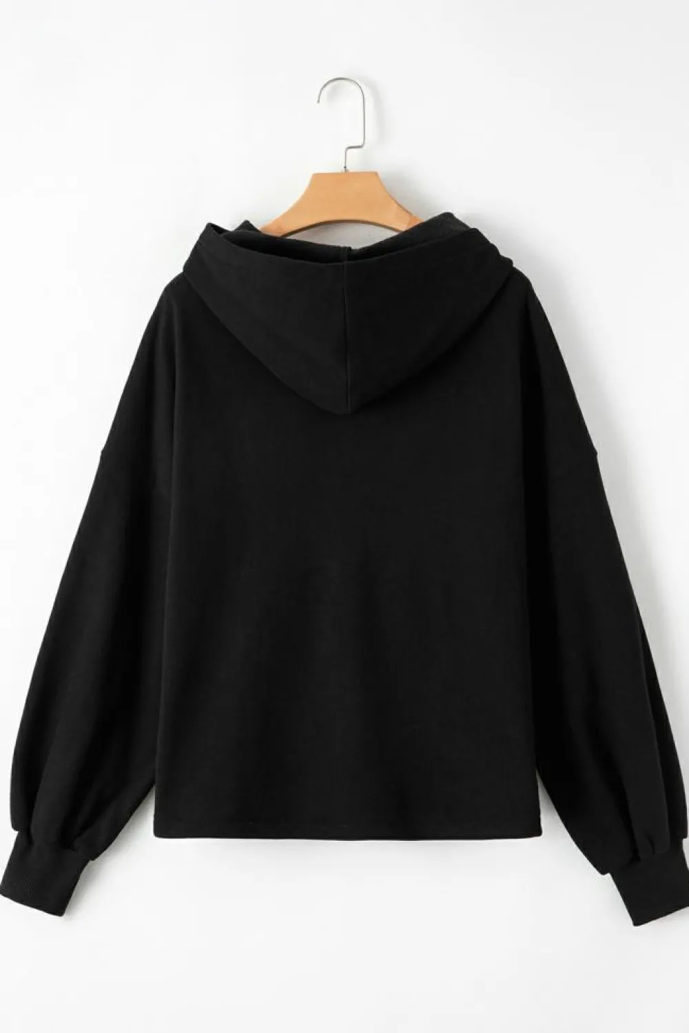 Hot Dear-Lover Fleece Lined Half Zipper Kangaroo Pockets Loose Hoodie Black