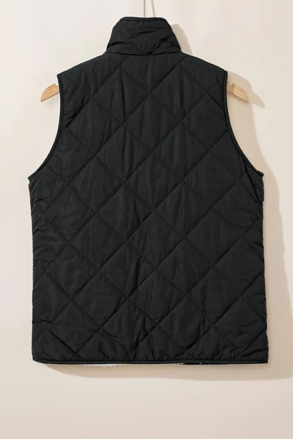 Sale Dear-Lover Fleece Lined Quilted Zip up Vest Coat Black