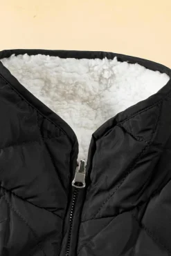 Sale Dear-Lover Fleece Lined Quilted Zip up Vest Coat Black