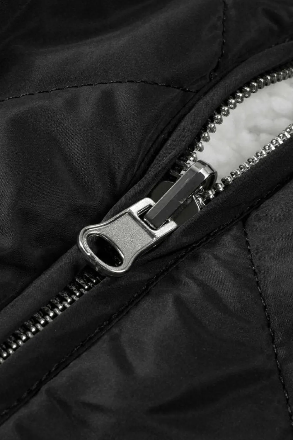 Sale Dear-Lover Fleece Lined Quilted Zip up Vest Coat Black