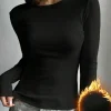 Sale Dear-Lover Fleece Lined Slim Fit Long Sleeve T Shirt Black