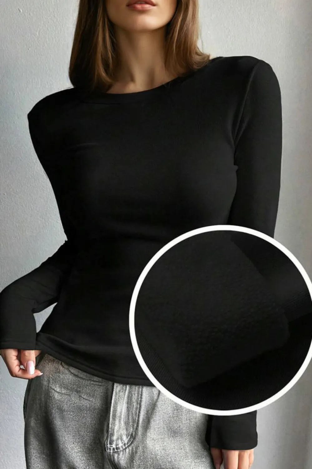 Sale Dear-Lover Fleece Lined Slim Fit Long Sleeve T Shirt Black