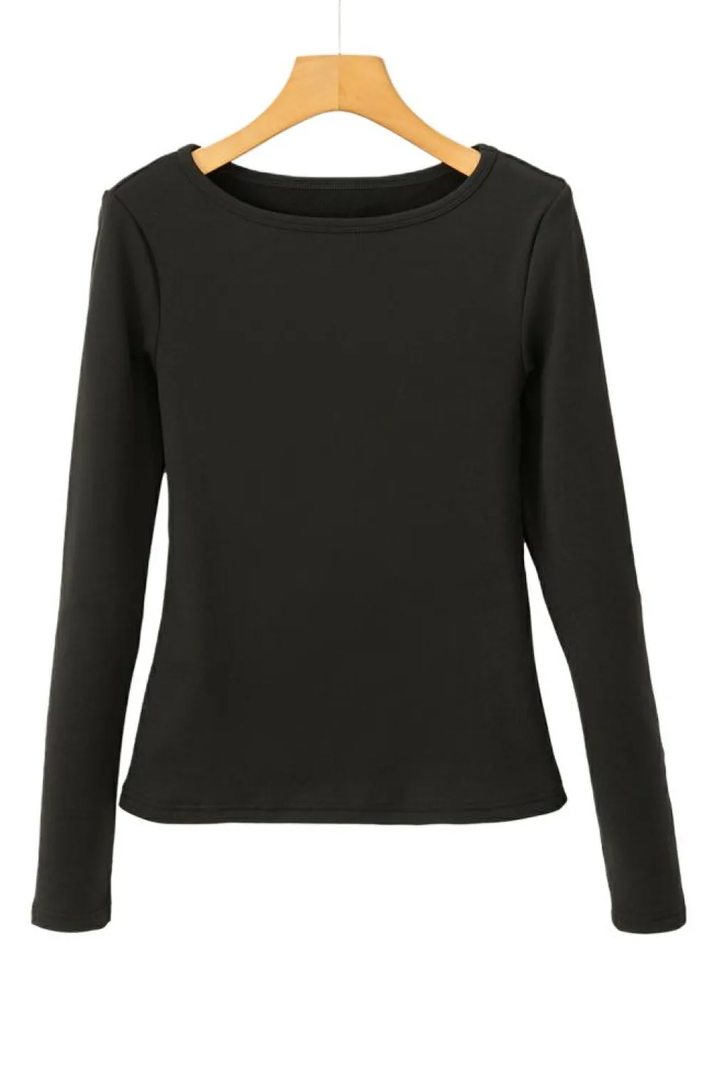 Sale Dear-Lover Fleece Lined Slim Fit Long Sleeve T Shirt Black
