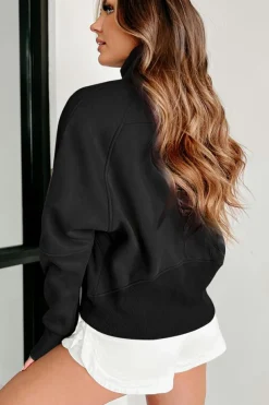Clearance Dear-Lover Fleece Lined Zip Up Stand Collar Thumbhole Sleeve Sweatshirt Black