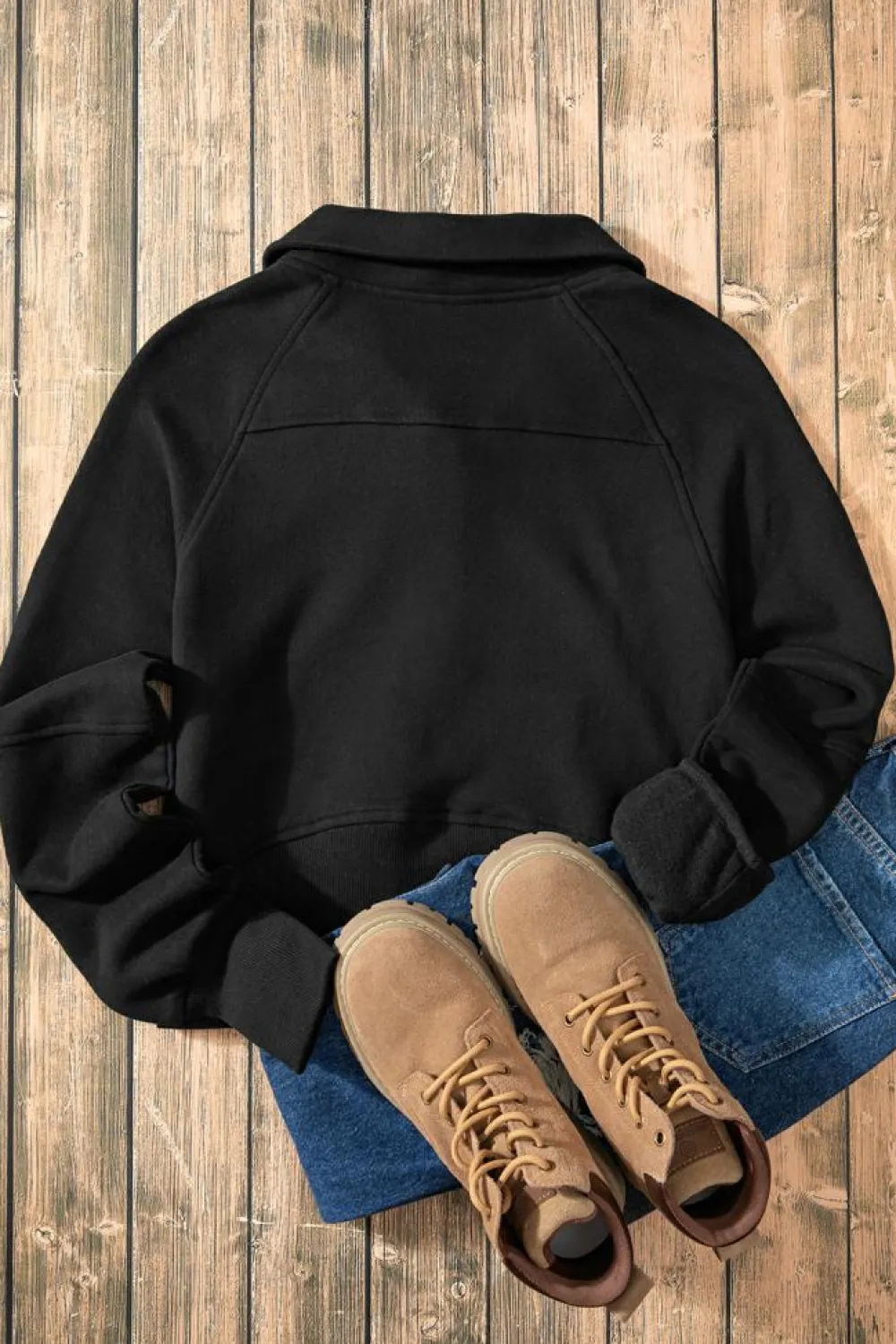 Clearance Dear-Lover Fleece Lined Zip Up Stand Collar Thumbhole Sleeve Sweatshirt Black