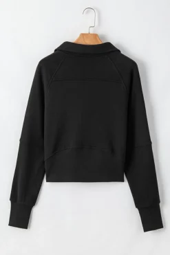 Clearance Dear-Lover Fleece Lined Zip Up Stand Collar Thumbhole Sleeve Sweatshirt Black