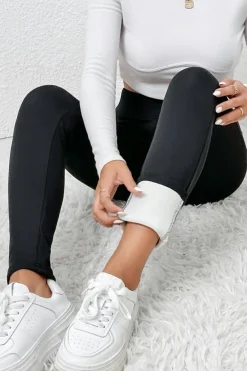 Fashion Dear-Lover Fleece Lining Winter High Waist Leggings Black