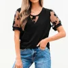 Discount Dear-Lover Flora Lace Patchwork Crew Neck T Shirt Black