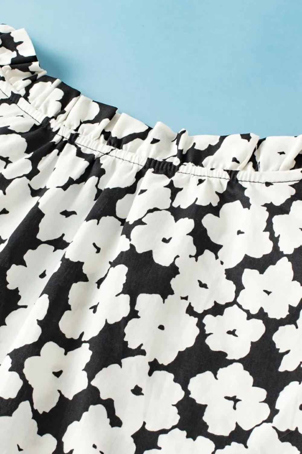 Online Dear-Lover Floral Contrast Ric Rac Layered Ruffle Sleeve Blouse Black