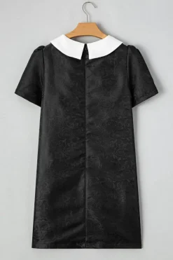 Outlet Dear-Lover Floral Embossed Puff Sleeve Colorblock Bow Collared Mini Dress Black
