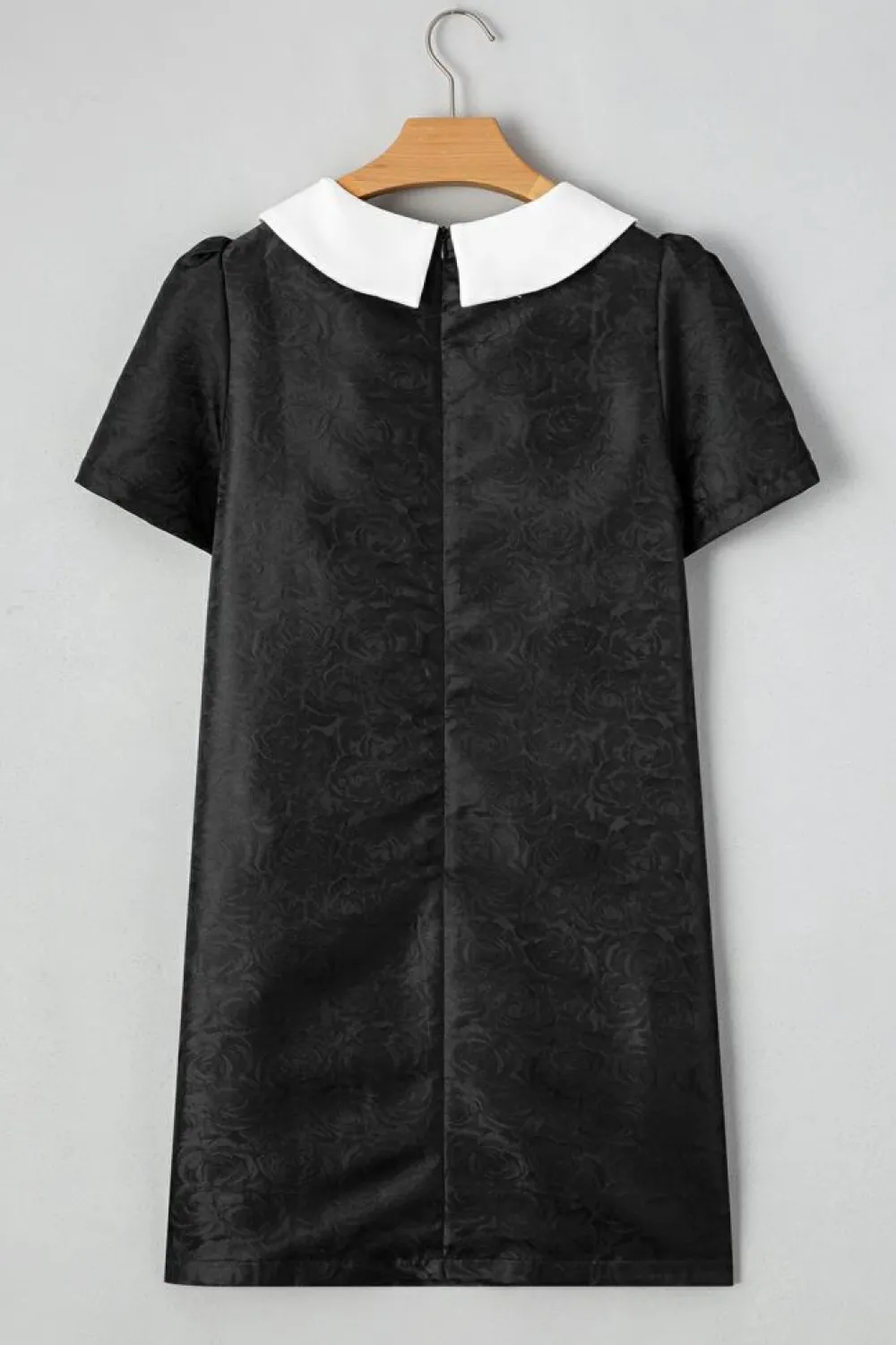 Outlet Dear-Lover Floral Embossed Puff Sleeve Colorblock Bow Collared Mini Dress Black