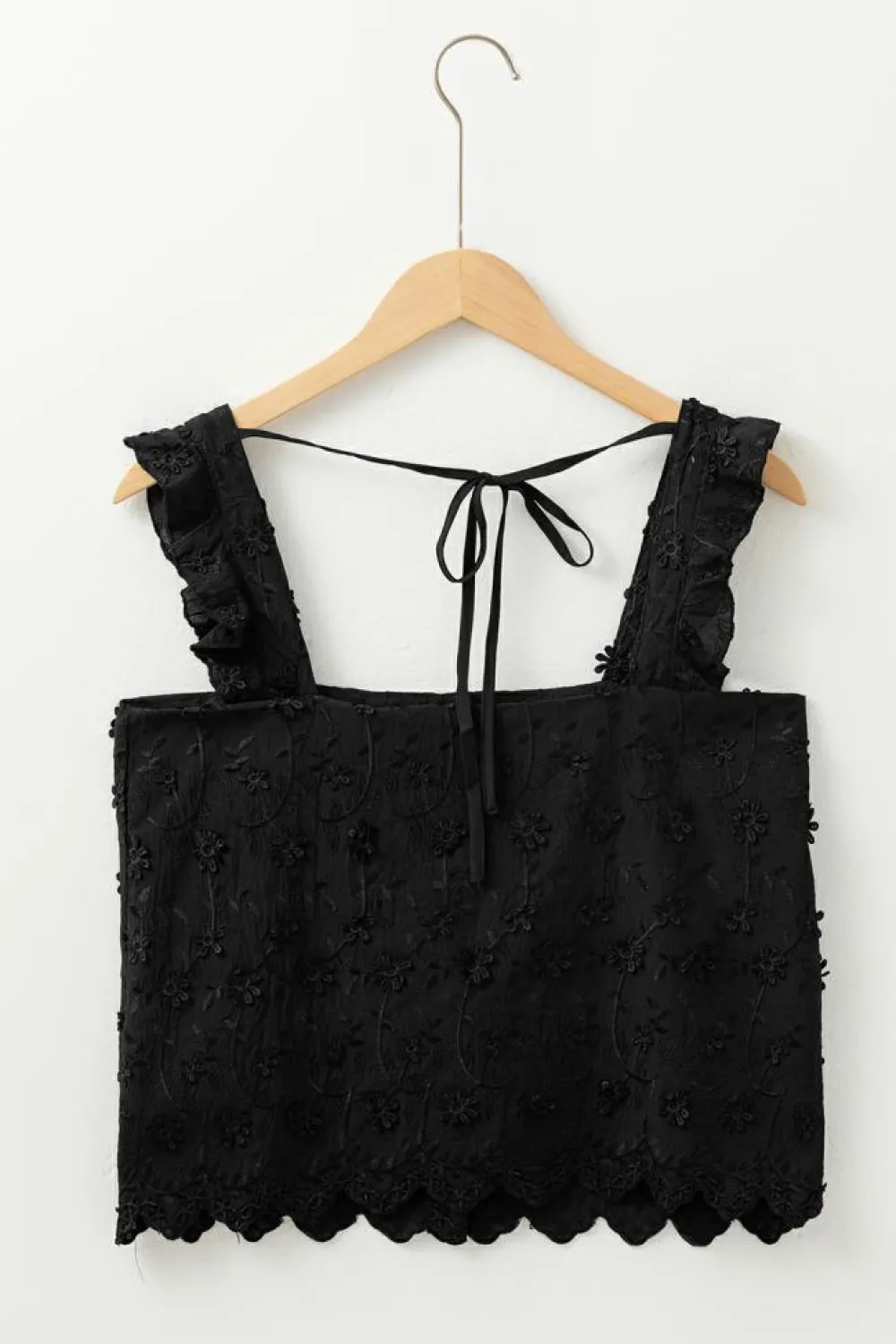 Hot Dear-Lover Floral Embroidered Buttoned Square Neck Tank Top Black