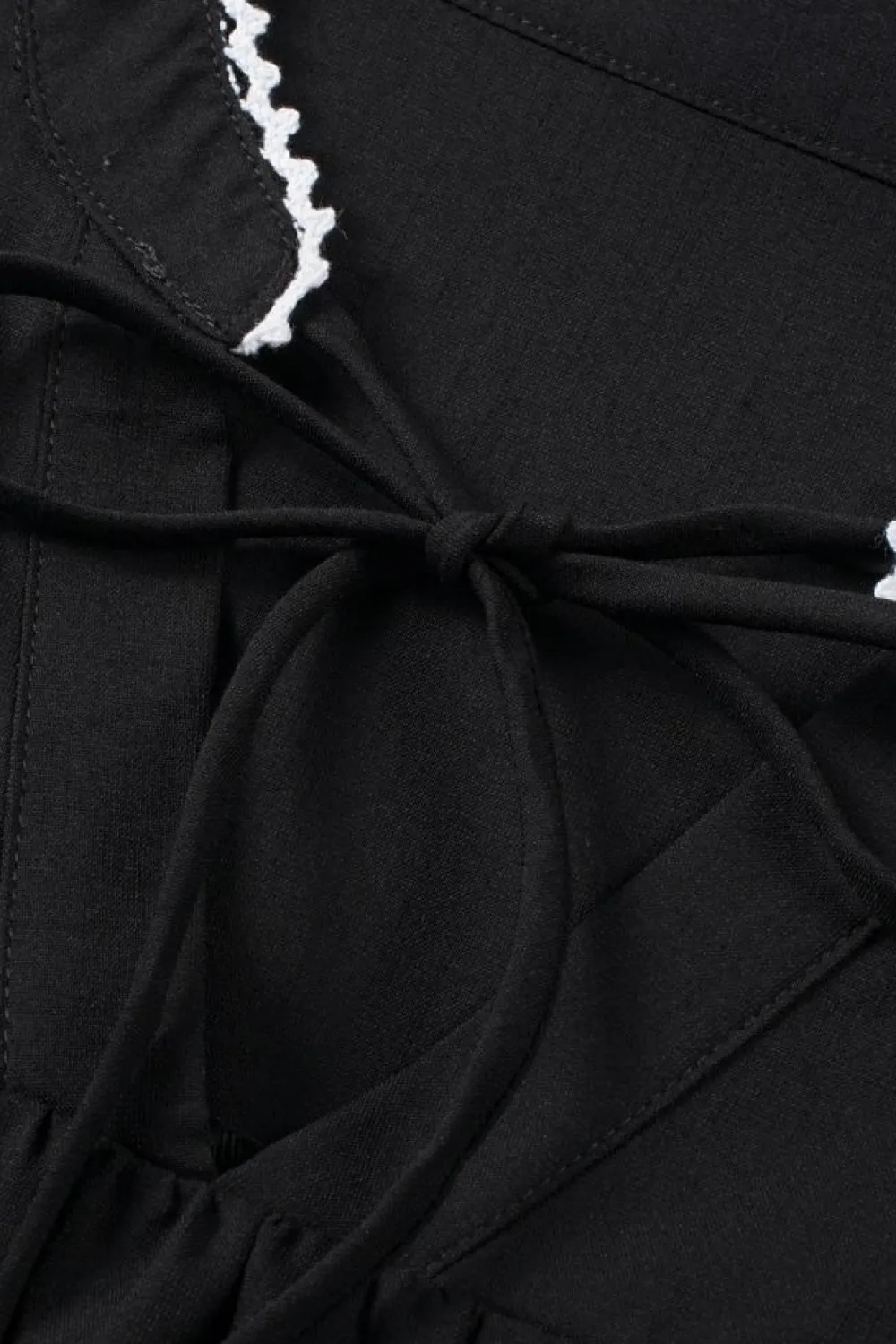 Clearance Dear-Lover Floral Embroidered Puff Sleeve Split Neck Blouse Black
