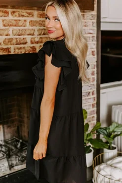 Outlet Dear-Lover Floral Embroidered Tiered Ruffled Mini Dress Black