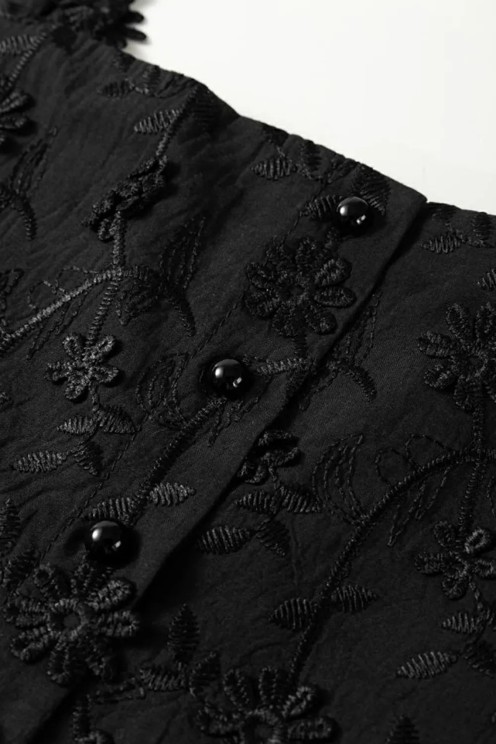 Hot Dear-Lover Floral Embroidered Buttoned Square Neck Tank Top Black