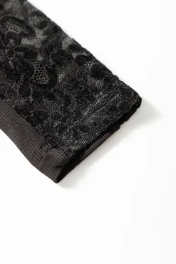 New Dear-Lover Floral Lace Patchwork Long Sleeve High Neck Slim Top Black