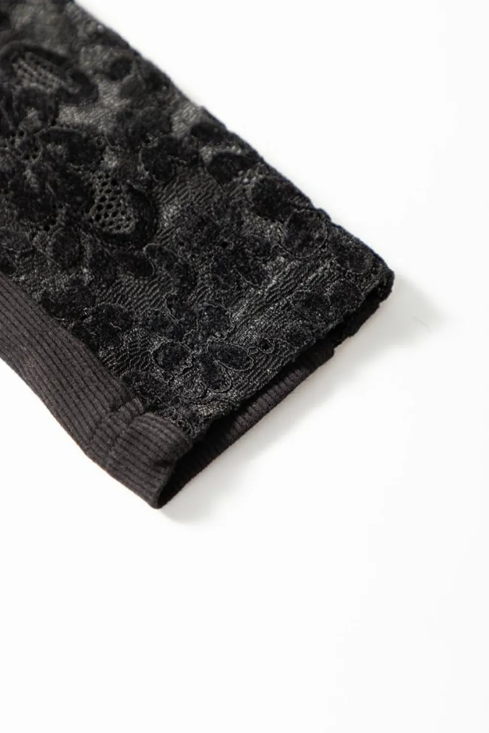 New Dear-Lover Floral Lace Patchwork Long Sleeve High Neck Slim Top Black