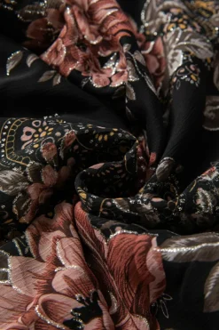 Clearance Dear-Lover Floral Print Criss Cross V Neck Balloon Sleeve Blouse Black