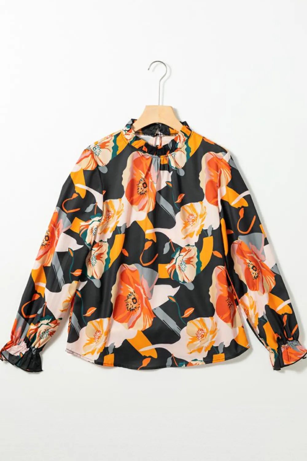 Online Dear-Lover Floral Print Mock Neck Blouse Black