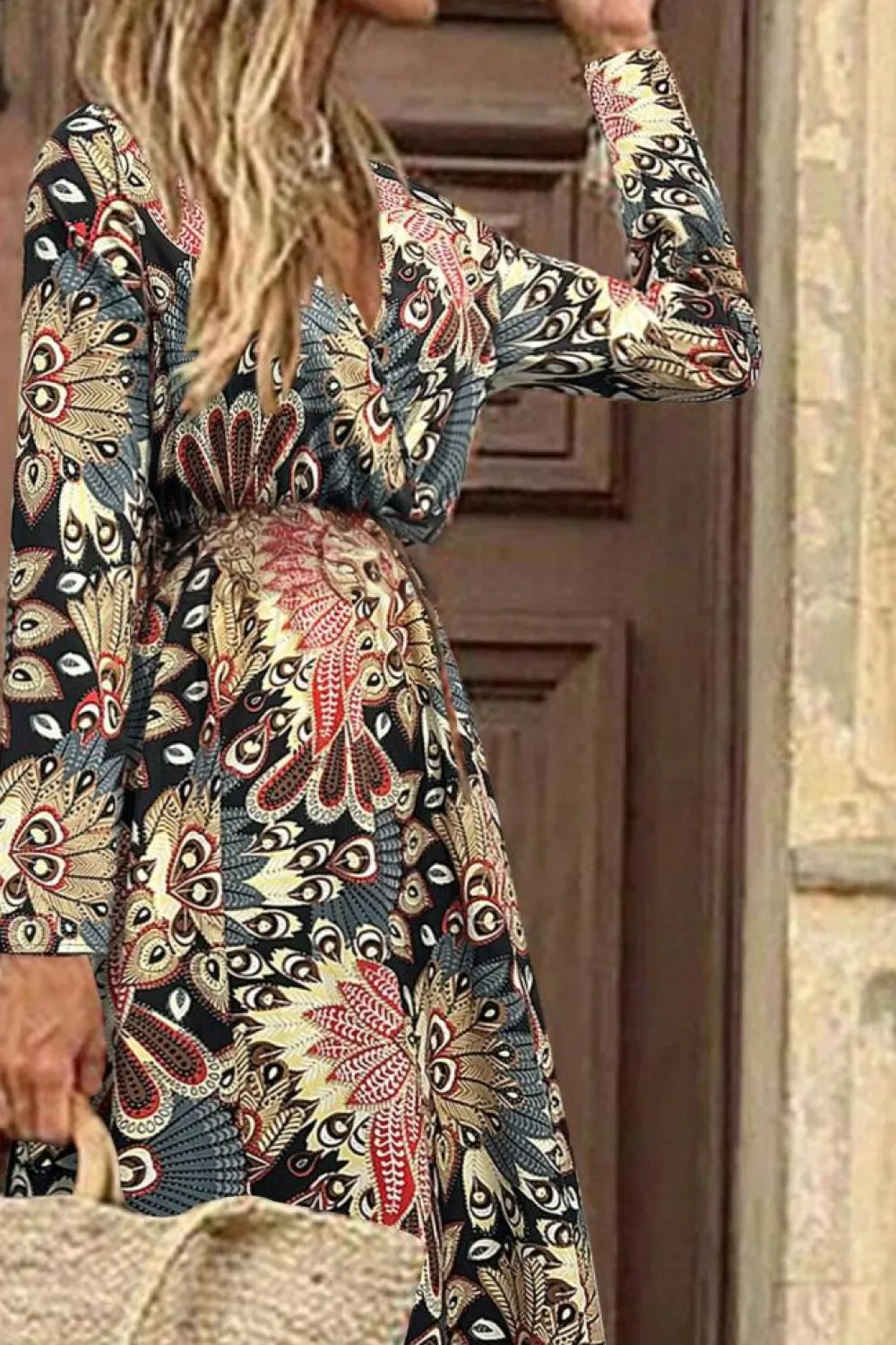 New Dear-Lover Floral Print V Neck Wrap High Waist Maxi Dress Black