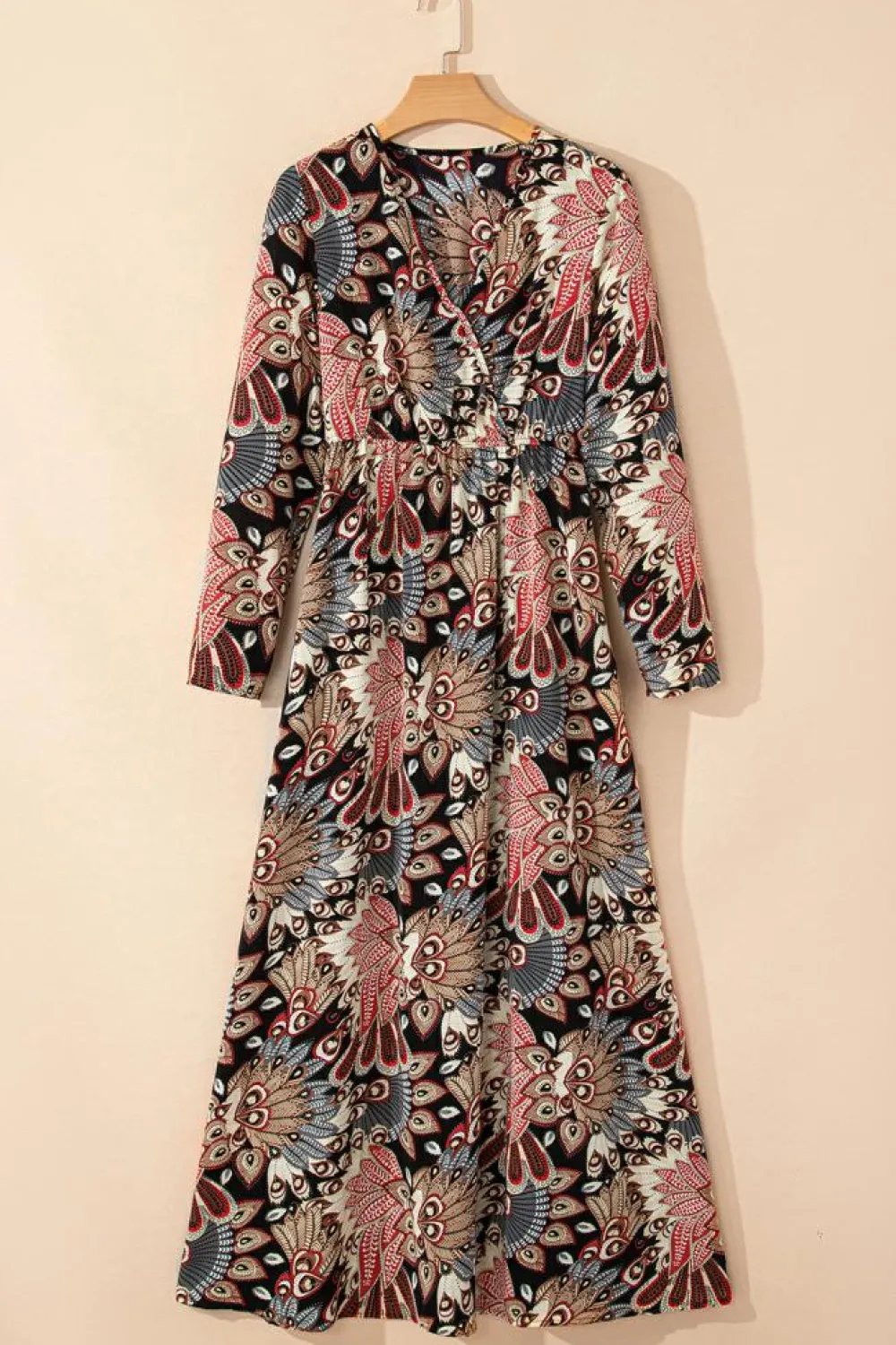 New Dear-Lover Floral Print V Neck Wrap High Waist Maxi Dress Black