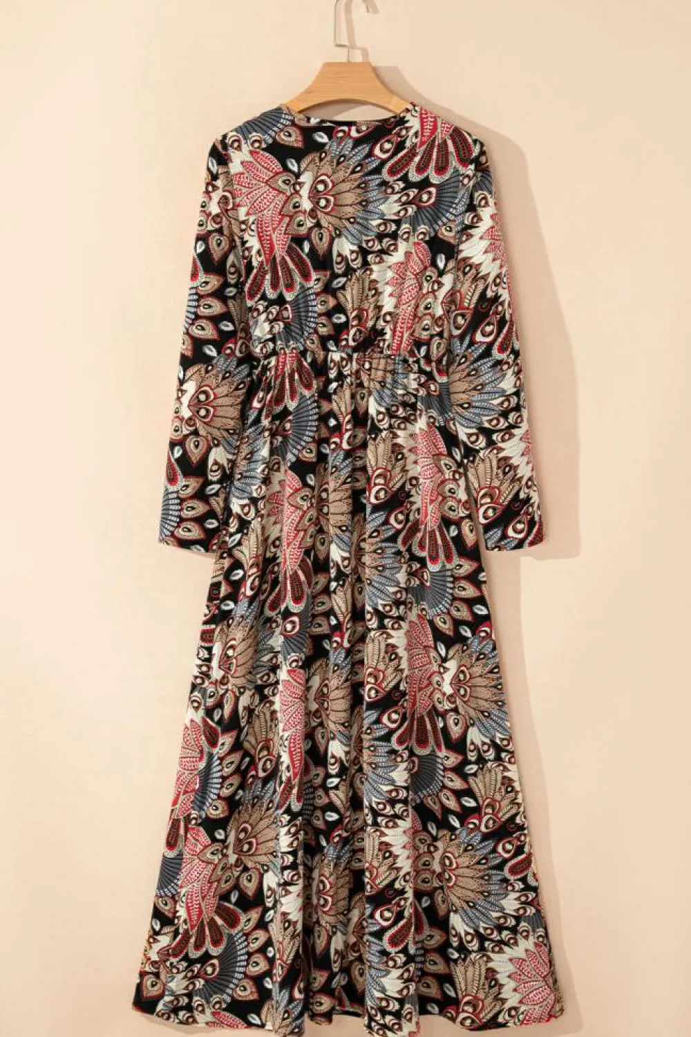 New Dear-Lover Floral Print V Neck Wrap High Waist Maxi Dress Black