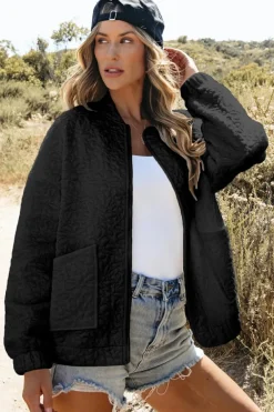 Sale Dear-Lover Floral Quilted Jacket Black