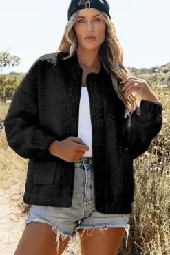Sale Dear-Lover Floral Quilted Jacket Black