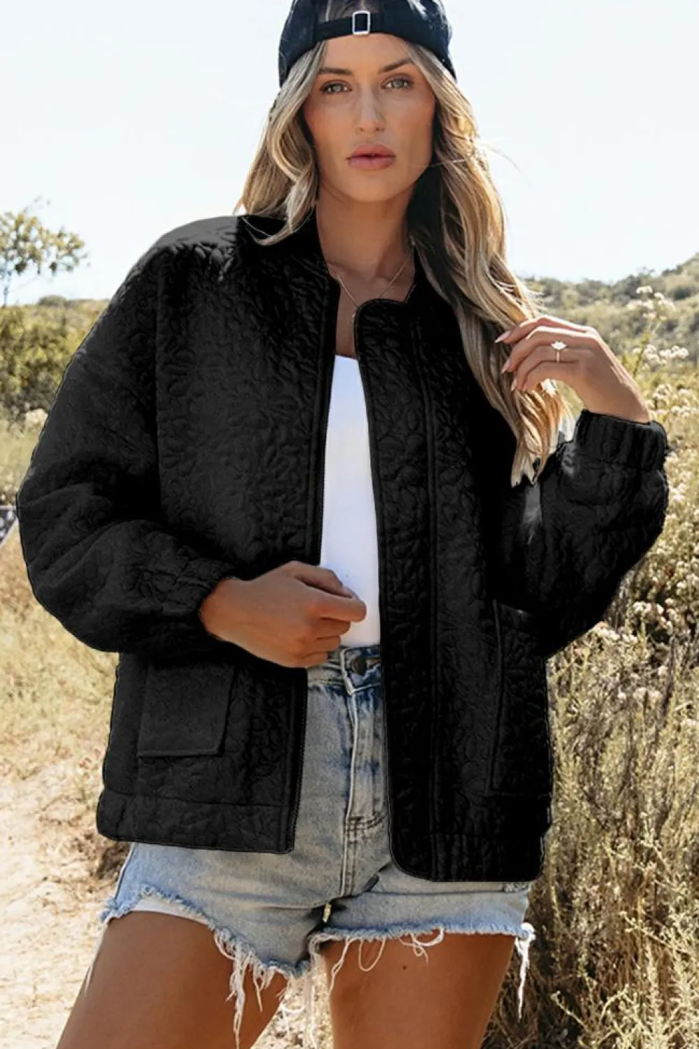 Sale Dear-Lover Floral Quilted Jacket Black
