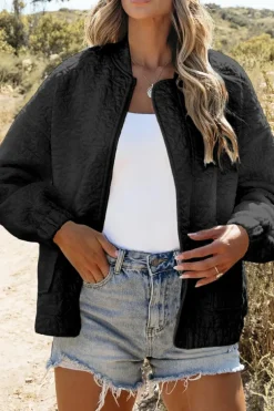 Sale Dear-Lover Floral Quilted Jacket Black
