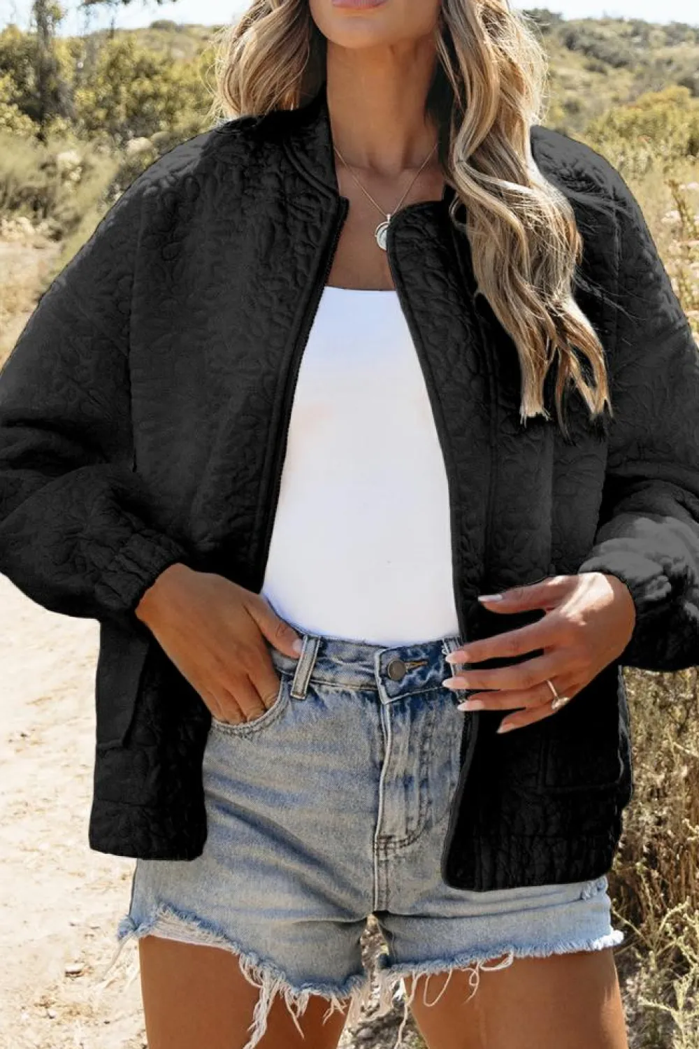 Sale Dear-Lover Floral Quilted Jacket Black